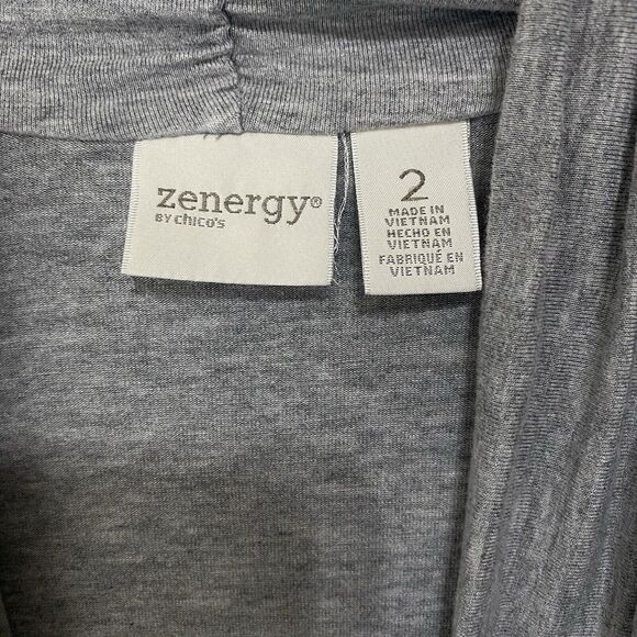 Chicos Zenergy Raquel Surplice Wrap Top Womens Sz 2 US L Gray Stretch Athleisure - Picture 3 of 7